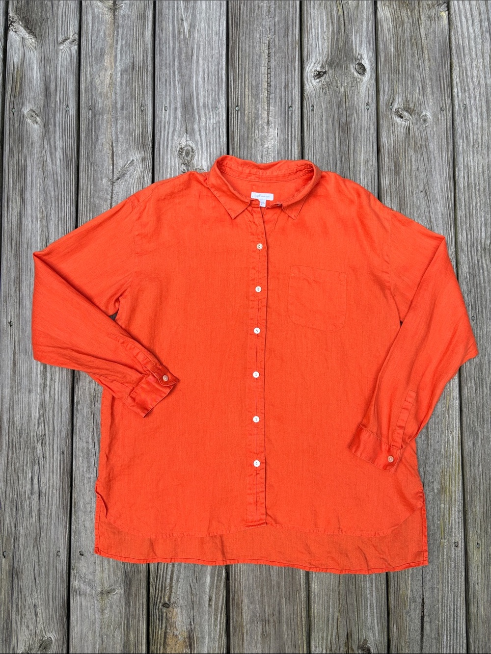 J JILL | Orange Love Linen Button Front Shirt Lagenlook Coastal Cover Up Size M